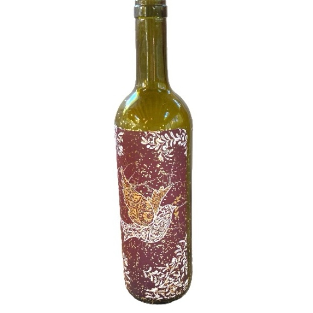 Lovely DOVE Bird Lit Up Cork Green Wine Bottle Festive Winter Holiday 12 “ Tall